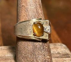 Esp 18k HGE Mens Ring Tigers Eye Rhinestone Yellow Gold Vintage Retro Jewelry  | eBay Ring Stones, Antique Jewelry Rings, Retro Jewelry, Mens Ring, Tiger Eye Stone, Eye Stone, Gold Plated Rings, Tigers Eye, Vintage Watches