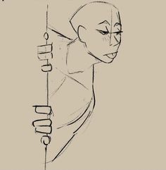 a drawing of a person holding onto a pole with the caption's name on it