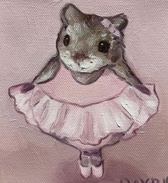 a painting of a mouse in a pink dress