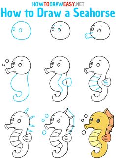 how to draw seahorses step by step instructions for kids and beginners with pictures