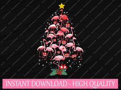 a christmas tree with pink flamingos on it and the words instant download high quality