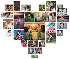 a heart shaped photo collage with many different children's pictures in the shape of a heart