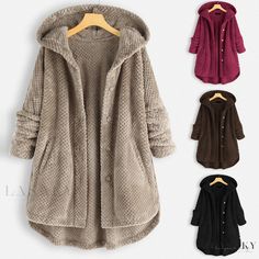 Lasaky - Winter Hooded Double-Sided Velvet Sweater Fashion Long Coat Cheap Winter Sweater Coat With Button Closure, Coat For Plus Size For Women, Plus Size Ladies Winter Coats, Cheap Button-up Winter Outerwear, Coats For Plus Size Women Winter, Velvet Sweater, Fleece Cardigan, Pullover Mode, Fluffy Coat