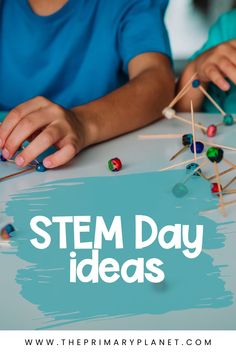 Planning a super fun STEM day for your elementary classroom?  Check out this blog post with fun STEM ideas, tips, tricks, activities, and a fun STEM Day Journal Freebie!  Stop by the Primary Planet for some STEM day goodness! Storybook Stem, Stem Cards, Stem Challenges Elementary, Summer Stem Activities, Homeschooling Activities, Elementary Stem, Stem Activities For Kids, Stem Activities Preschool, Kindergarten Stem