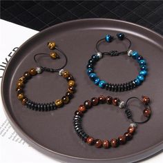 Ankle Bracelets Diy, Braided Bracelet Diy, Pretty Jewelry Necklaces, Hematite Stone, Tiger Eye Bracelet, Eye Beads, Tiger Eye Beads, Protection Bracelet, Bracelet Crafts