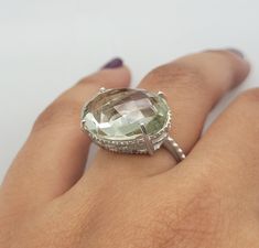 =>This Ring comes with a 100% Natural Green Amethyst Gemstone and it is made up of 925 Solid Sterling Silver. Metal:- Silver (925 solid Sterling Silver) Stone :-  Natural Green Amethyst (Prasiolite) Item Weight :- approx. 5.50 Grams Stone Size :- 13x18 MM  Stone Shape :- Oval (Checker Cut)  =>Natural stone, naturally formed naturally. No color is exactly the same, some are dark and some are light. =>Select Size in Variation , if you don't find perfect size please buy any size and message us your Luxury Green Amethyst Multi-stone Ring, Luxury Green Multi-stone Amethyst Ring, Luxury Green Oval Moonstone Ring, Prasiolite Ring, Amethyst Cocktail Ring, Unique Rings Vintage, Green Amethyst, Amethyst Gemstone, Ring Vintage