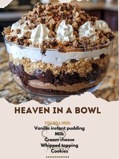 Pudding Mix And Cream Cheese, Cheesecake Trifle Desserts Easy, Pudding And Cream Cheese Desserts, Heaven In A Bowl Trifle, Heaven In A Bowl Recipe, Desserts With Vanilla Pudding, Whip Cream Desserts, Instant Pudding Desserts, Cream Cheese Pudding