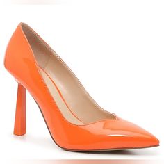 Size: 8 Brand New, Nwt Spring Orange Patent Leather Heels, Modern Orange Pointed Toe Heels, Orange Heels For Workwear, Orange Patent Leather Pointed Toe Heels, Orange Pointed Toe Heels For Work, Holographic Heels, Jennifer Lopez Shoes, Gold Strappy Heels, Nude Strappy Heels