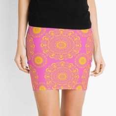 Get my art printed on awesome products. Support me at Redbubble #RBandME: https://www.redbubble.com/i/skirt/Yellow-Flora-Mandala-Pattern-by-Cultradesign/65086954.MUCKM?asc=u Pink Mini Skirt, Floral Mandala, Mandala Pattern, Pink Mini, Skirt Design, Lace Pattern, Yellow Floral, Skirts For Sale, Swirl