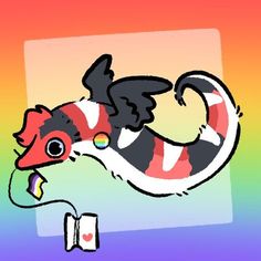 a drawing of a koi fish with its mouth open and tongue out, in front of a multi - colored background