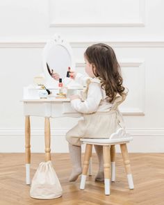 Le Toy Van Vanity Table – Little Wonder & Co Vintage Style Vanity, Childrens Vanity, Toddler Vanity, Girls Vanity, Le Toy Van, Victorian Mirror, Toddler Playroom, Childhood Dreams, Dressing Table With Chair