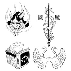 four different types of tattoos and designs on white background stock photo - budgetless, easy to draw