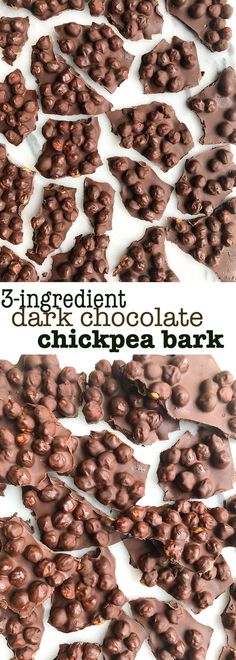 two pictures of chocolate chipped cookies on top of each other with the words, gluing ingredient dark chocolate chickpea bark