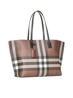 54% Polyurethane, 23% Cotton, 23% Polyamide | Burberry Women's Check Tote Bag in Dark Birch Brown Chk | SS24 Designer Satchel Bag For Shopping, Designer Pouch Bag For Shopping, Designer Coated Canvas Bags For Daily Use, Designer Tan Travel Bag, Designer Tote Bag With Removable Pouch, Designer Bags With Leather Handles For Errands, Designer Coated Canvas Tote Bag, Designer Bags With Removable Pouch For Shopping, Designer Box Bag With Leather Handles For Travel