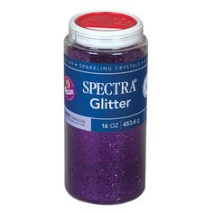 a jar of purple glitter on a white background