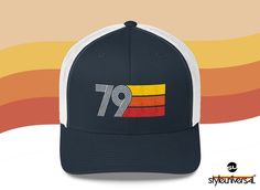 Retro 1979 40th Birthday Hat Mens Womens Trucker Cap Retro Trucker Hat With Curved Visor, Retro White Six-panel Trucker Hat, Retro Trucker Hat With Curved Visor For Baseball Season, 40th Birthday Presents, Candy Bar Posters, Mom Birthday Crafts, Candy Poster, 90th Birthday Gifts, 80th Birthday Gifts