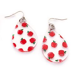 Introducing our charming  red apple dangle earrings - the perfect gift to show your appreciation to a special teacher in your life. These earrings feature a playful design of red apples UV printed on clear acrylic, creating a stunning and eye-catching effect. Laser cut to the shape of a teardrop. Crafted with care and high quality materials, these earrings are laser cut to shape into a dangle drop style that is both elegant and fun. The clear acrylic material makes them lightweight and comfortab Personalized Red Drop Earrings, Personalized Red Dangle Earrings, Apple Jewelry, Apple Earrings, Teacher Appreciation Gift, Sensitive Ears, Red Apple, Earrings Dangle, Acrylic Material