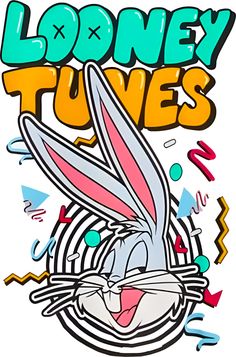 the looney tunes logo with an image of a rabbit's head in front of it