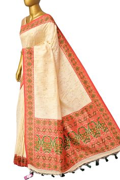 One of the chosen weaves donning the lovely body of this saree in cream off-white color calls for this designer kani silk sare. Comes with Kashmiri-style machine weaving of the geometric motif to make it a worthy collection that is worth trying on along with colorful tassels on the pallu. Color: A shade of cream offwhite color Technique: Amazing Kashmiri machine weaving work allover Fabric: Mixed Pashmina Colorful Tassels, How To Wash Silk, Blouse Measurement, Geometric Motif, Silk Cotton Sarees, Color Techniques, Designer Saree, The Chosen, Off White Color