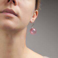 "These Pink ball dangle earrings are good for everyday outfits and for special occasions. They can be a great gift for her! Dimensions: total length 1.8\" inch (4.5cm), ball diameter 0.9\" inch (2.2cm). Materials: artist lampwork beads, hypoallergenic surgical stainless steel hooks. Colors used: pink, clear. For your information: ✦ Get free shipping when you buy any two or more items! ✦ All jewelry is shipped with some kind of gift wrapping, box or bag depending on size. ✦ Your order will be pac Modern Pink Dangle Earrings, Pink Hypoallergenic Minimalist Earrings, Pink Minimalist Hypoallergenic Earrings, Everyday Pink Hypoallergenic Earrings, Pink Drop Earrings With French Hook, Trendy Pink Glass Jewelry, Sphere Earrings, Bubble Earrings, Earrings Big