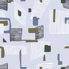 an abstract pattern with lines and rectangles in grey, green, white and black