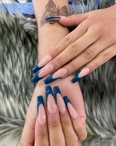 Blue Tapered Square Nails, French Tip Tapered Square, Tapered Square Nail Designs, Acrylics Ideas, Baddie Stuff, Dark Blue Nails, Tapered Square Nails, Square Nail, Formal Nails