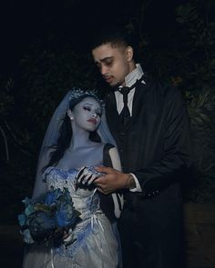 a man and woman dressed up as corpse brides