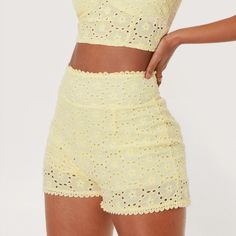 These Shorts Feature A High Waisted, Relaxed Silhouette, Zip Closure, And Scalloped Edges. Size: Uk 10/ Us 6 (Top Also Available) Fit: Fitted Length: Cropped Occasion: Casual Design: Broderie Anglaise Fabric: 100% Cotton Lace Bottoms With Built-in Shorts For Summer, Fitted Lace Shorts For Vacation, Spring High-waisted Shorts With Lace Trim, Short Lace Bottoms For Spring, Summer High Waist Lace Shorts, High Waist Lace Shorts For Summer, Lace Bottoms For Vacation, Short Length, Summer Lace Bottoms For Day Out, Summer Lace Short Bottoms