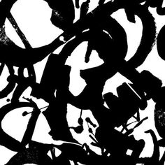 an abstract black and white painting with circles