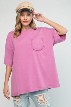 Easel Short Sleeve Mineral Wash Tunic Top in Barbie Pink Shirts & Tops Easel Umgee Clothing, Umgee Dress, Umgee Tops, Boutique Brands, Women Clothing Boutique, Large Bust, In The Fall, Staple Pieces, Pocket Detail