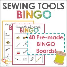 sewing tools and equipment are shown with the words sewing tools bingo on top of it