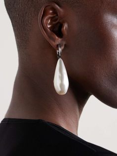 BALENCIAGA Palazzo silver-tone faux pearl earrings | NET-A-PORTER Crystal Ear Cuff, Velvet Gown, Gold Ear Cuff, Faux Pearl Earrings, Silver Ear Cuff, Ear Cuff Earings, Red Lip, Old Hollywood Glamour, Pearl Charms