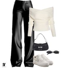 Black White Outfit, White Outfit, Aesthetic Black, College Outfits, Polyvore Outfits, Outfits Casuales, Classy Outfits