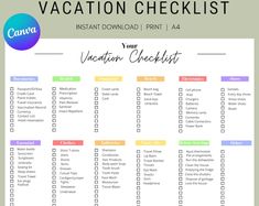 a vacation checklist with the words vacation checklist written in black and white on it