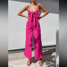 Nwt - Please See Photos For Sizing. Didn’t Work For Me, But It’s Is Lovely! Returns Are Just Not Very Easy With Commense. If Any Questions, Just Ask Me! Spring Overalls For Night Out, Summer Solid Color Pantsuit With Pockets, Summer Pantsuit With Pockets, Spring Night Out Overall Pantsuit, Fitted Pink Pantsuit For Summer, Summer Party Jumpsuits And Rompers With Pockets, Spring Party Overalls, Summer Solid Color Pantsuit For Night Out, Summer Pantsuit For Night Out