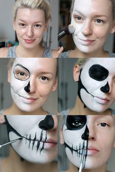 Tutorial | Simple Half Skull Glam Make-up Halloween Make-up Nem Halloween Makeup, Trucco Glam, Makeup Zombie, Skull Face Paint, Halloween Make-up Looks, Make Up Foundation, Half Skull, Skeleton Makeup