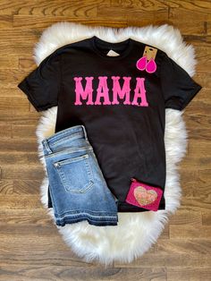 Where are all my mama's at?! Love this color combo! Fun and cute mom tee! Shown on a Bella Canvas char black crewneck tee. Tees run true to size. Black Crewneck, Mom Tees, Color Combo, Color Combos, Black Tee, Love This, Neon, Crew Neck