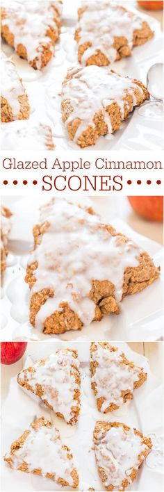 an apple cinnamon scones with white icing on top