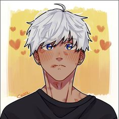 an anime character with white hair and blue eyes