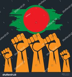 an image of people raising their fists with the flag of bangladesh in the background