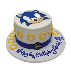 a birthday cake with an image of sonic the hedgehog on it