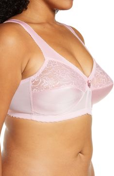 This pretty lace-trimmed bra provides support without wires thanks to the foam-cushioned band that crosses under and over the bust for definition and control. Padded adjustable straps Contoured cups MagicLift design lifts, shapes and supports without a wire 50% polyamide, 40% polyester, 10% elastane Machine wash, line dry Imported Women's Clothing Feminine Full Coverage Bra With Medium Bust Support, Pink Nursing Bra With Medium Bust Support, Full Coverage Lace Nursing Bra, Lace Full Coverage Nursing Bra, Supportive Pink Bra, Pink Full Coverage Bra, Support Bra, Support Bras, Bridal Lace