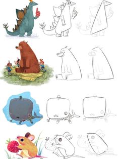 an image of some animals that are in different stages of development, and then being drawn