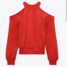 Zara Nwt Cut Out Sweatshirt Size S Color Red * Offers Are Not Accepted Thank You Shoulder Cut Out Sweater, Blush Sweater, Batwing Sweater, Lantern Sleeve Sweater, Green Knit Sweater, Oversized Sweater Cardigan, Oversized Turtleneck Sweater, Cable Knit Turtleneck Sweater, Marled Sweater