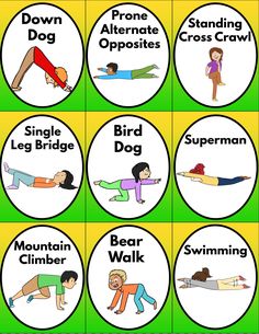 a set of six different types of exercises for kids to do on their own body