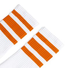 White athletic socks with three orange stripes for men, women and kids. Cozy White Cotton Socks, White Cotton Retro Socks, Retro White Cotton Socks, Casual Orange Socks For Winter, Casual Orange Winter Socks, Retro White Socks For Winter, Comfort Hug, Modern Tech, Sock Game