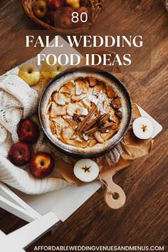 apple cinnamon pie on a wood cutting board with sliced apples on the side Autumn Wedding Food Ideas, Fall Wedding Food Stations, Fall Wedding Foods