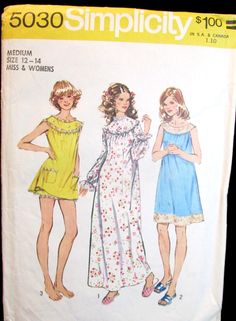 Simplicity 5030 Womens Nightgowns Shortie Baby Dolls Bloomers Size Medium 1972 | eBay Baby Doll Pajamas, Nightgown Pattern, Babydoll Nightgown, 1970s Sewing Patterns, Vintage Pajamas, Pajama Pattern, Lingerie Vintage, 70s Women, Motif Vintage