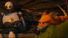 a robot and a cat in a scene from the animated movie star wars