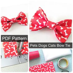 the instructions for how to make a bow tie with dogs bones and bones on it